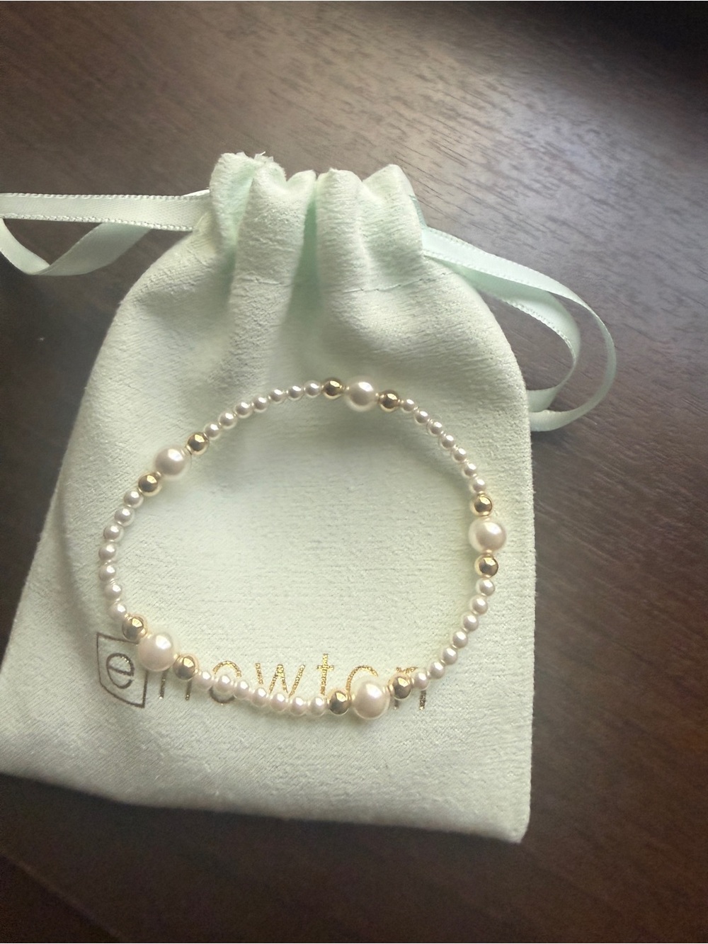 Enewton Pearl and Gold Bead Stretch Bracelet - White/Gold